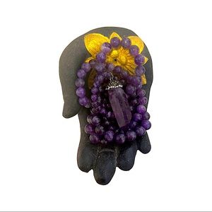 REAL Amethyst Mala necklace !! Amethyst pendent with crystals. Yogis dream